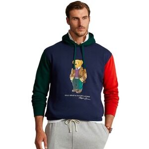 Polo Ralph Lauren Bear Colorblock Hoodie Sweatshirt Navy Green Red 2XB Nwot $198
